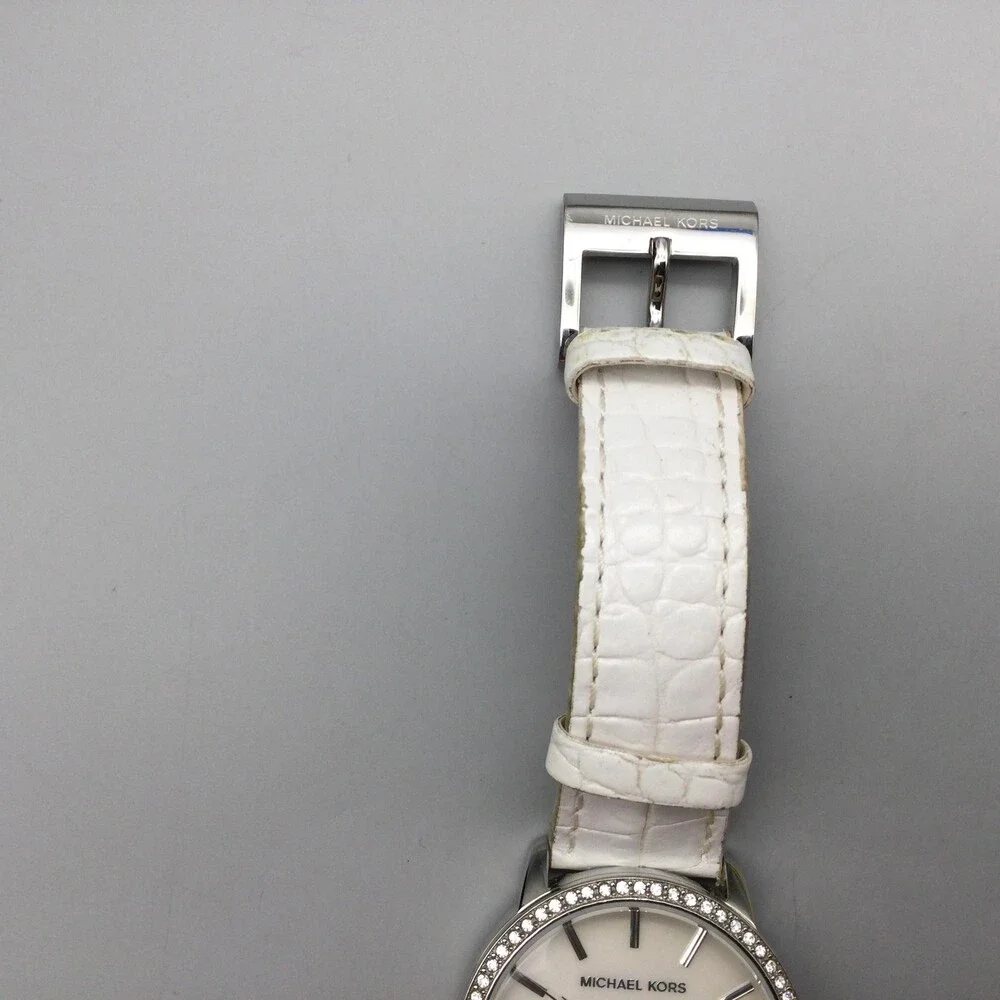 Michael Kors Womens Watch 35mm MOP Dial Crystal Leather MK-2168 New Battery